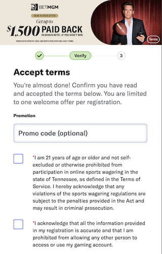 BetMGM Louisiana bonus code field